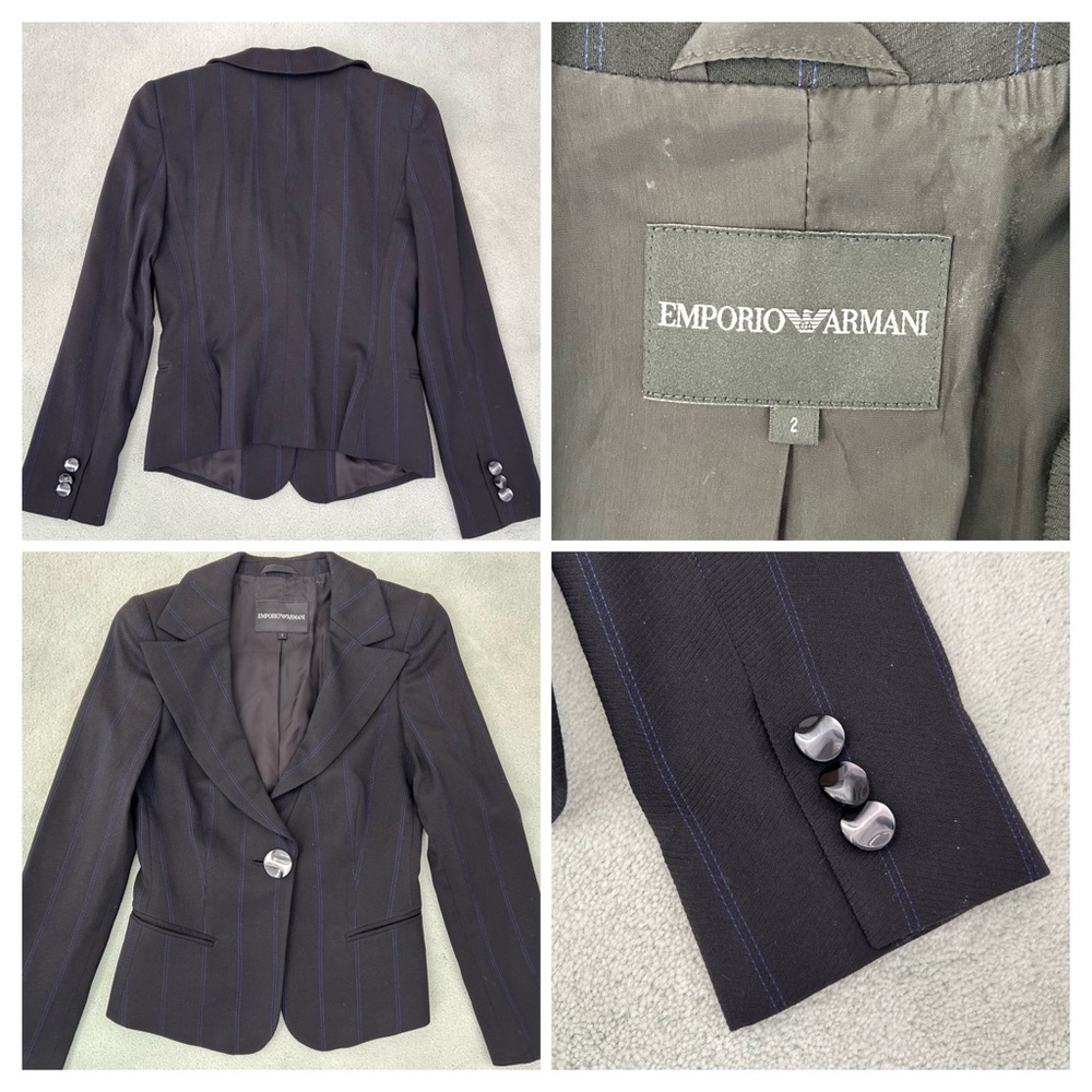 Emporio Armani Blazer with Subtle Blue Stripes & Gorgeous Wavey Buttons
